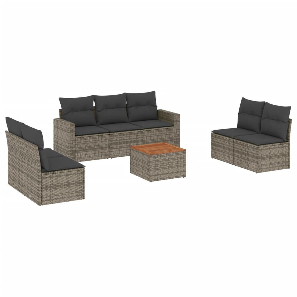 sofasæt til haven 8 dele med hynder polyrattan grå