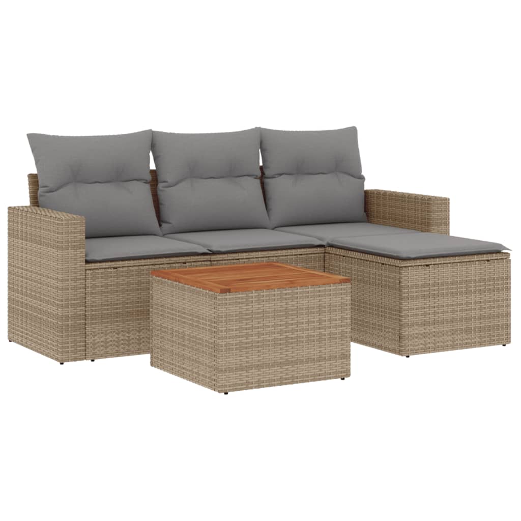 sofasæt til haven 5 dele med hynder polyrattan beige