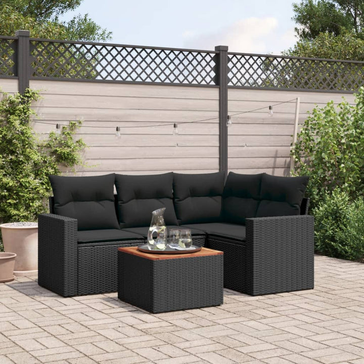 sofasæt til haven 5 dele med hynder polyrattan sort