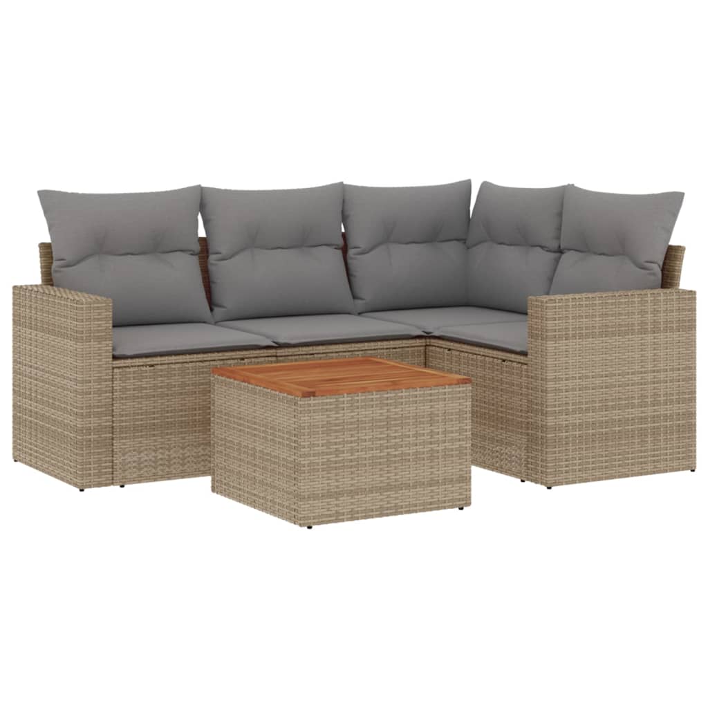 sofasæt til haven 5 dele med hynder polyrattan beige