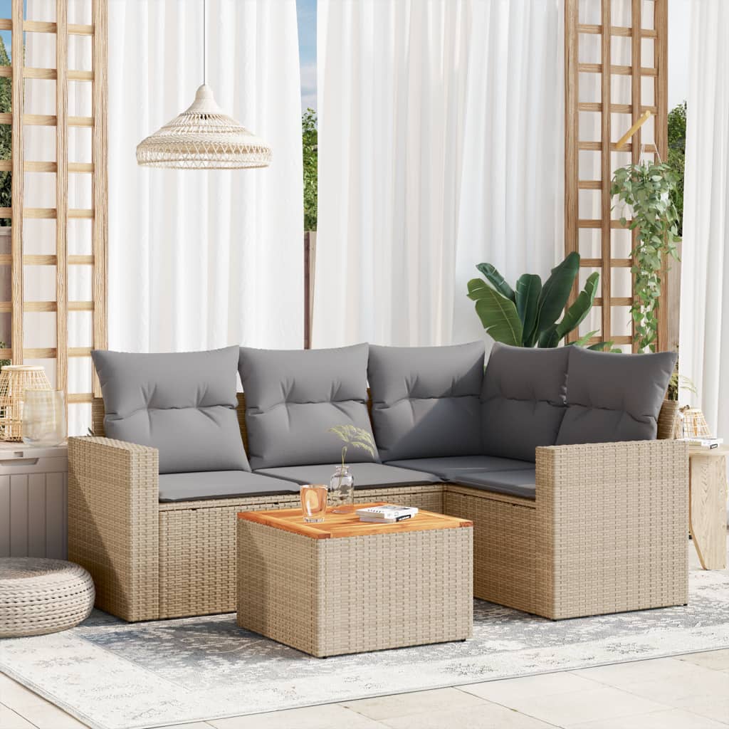 sofasæt til haven 5 dele med hynder polyrattan beige
