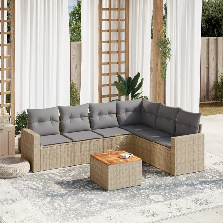 sofasæt til haven 7 dele med hynder polyrattan beige