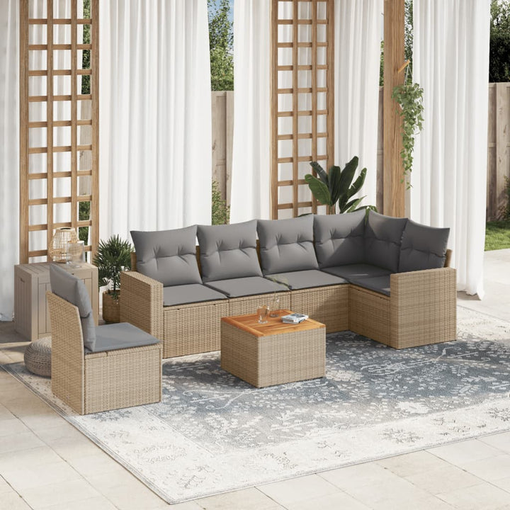 sofasæt til haven 7 dele med hynder polyrattan beige