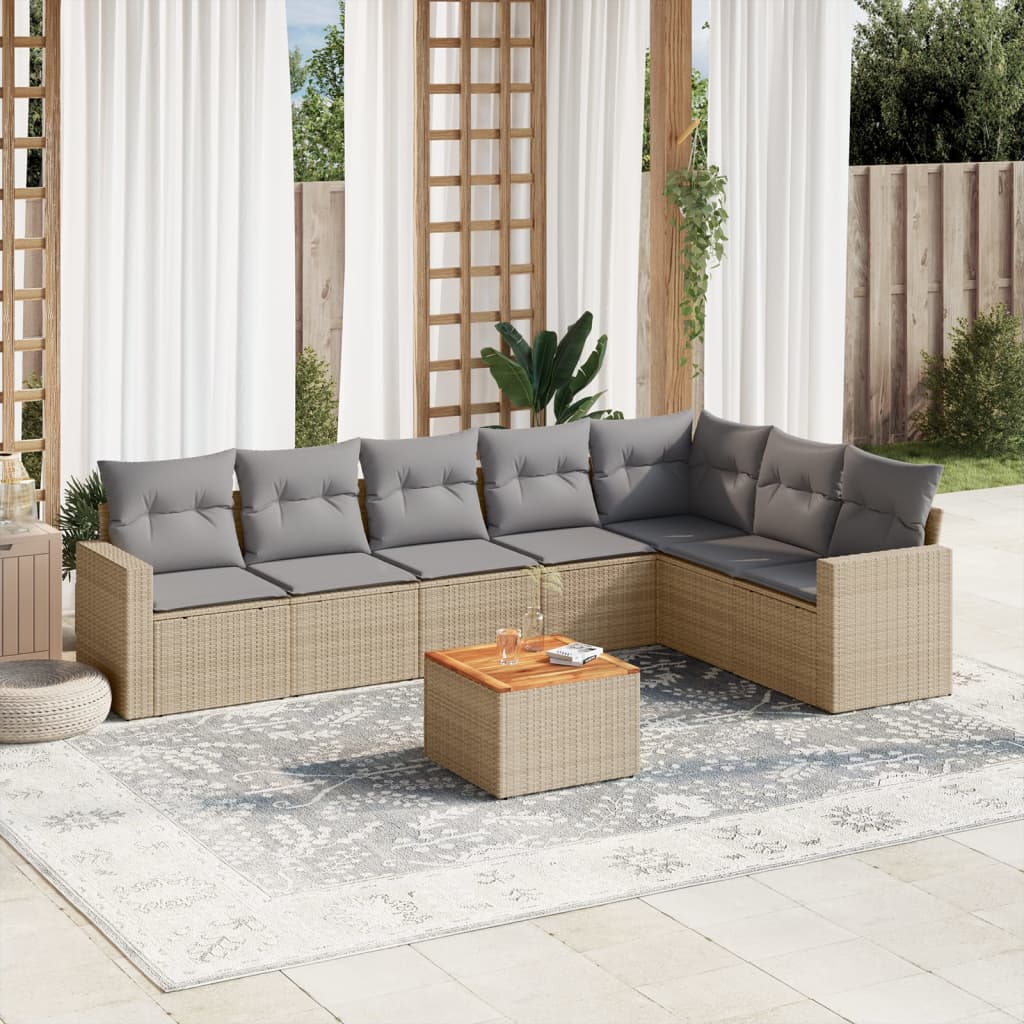 sofasæt til haven 8 dele med hynder polyrattan beige