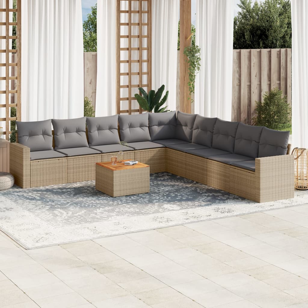 sofasæt til haven 10 dele med hynder polyrattan beige