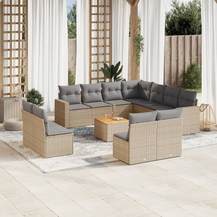 sofasæt til haven 12 dele med hynder polyrattan beige