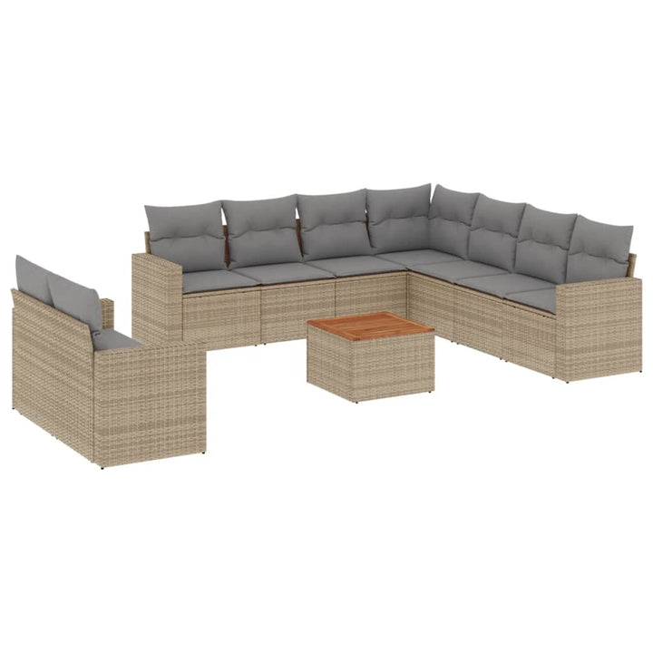 sofasæt til haven 10 dele med hynder polyrattan beige