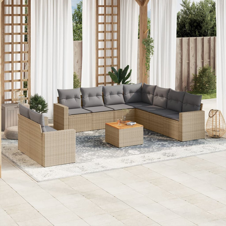 sofasæt til haven 10 dele med hynder polyrattan beige