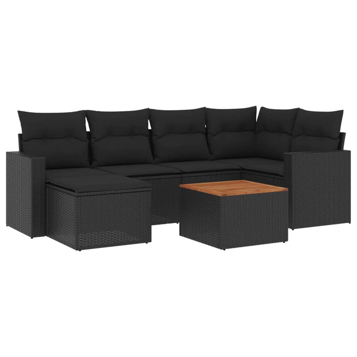 sofasæt til haven 7 dele med hynder polyrattan sort
