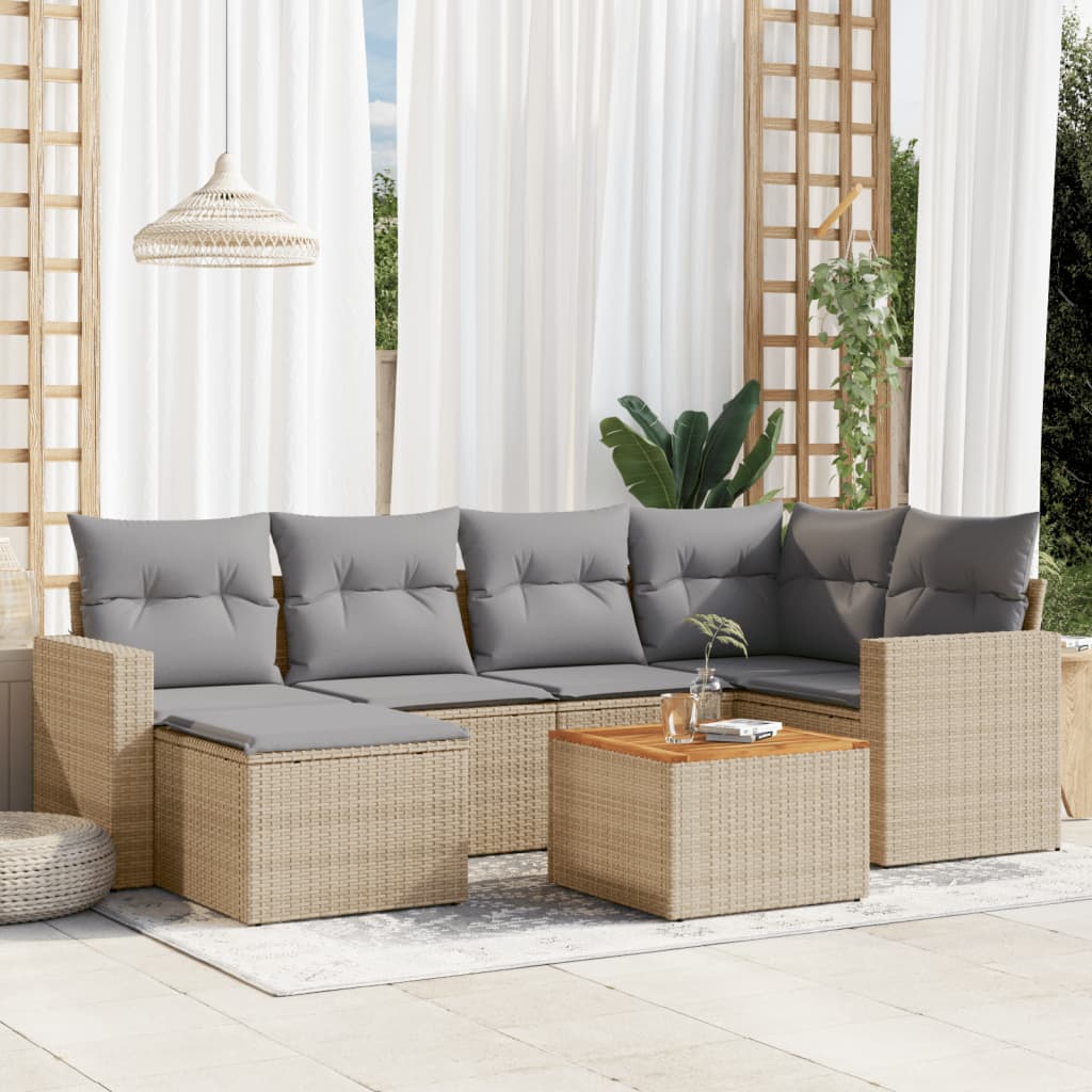 sofasæt til haven 7 dele med hynder polyrattan beige