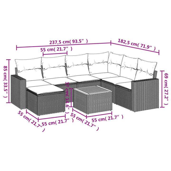 sofasæt til haven 8 dele med hynder polyrattan beige