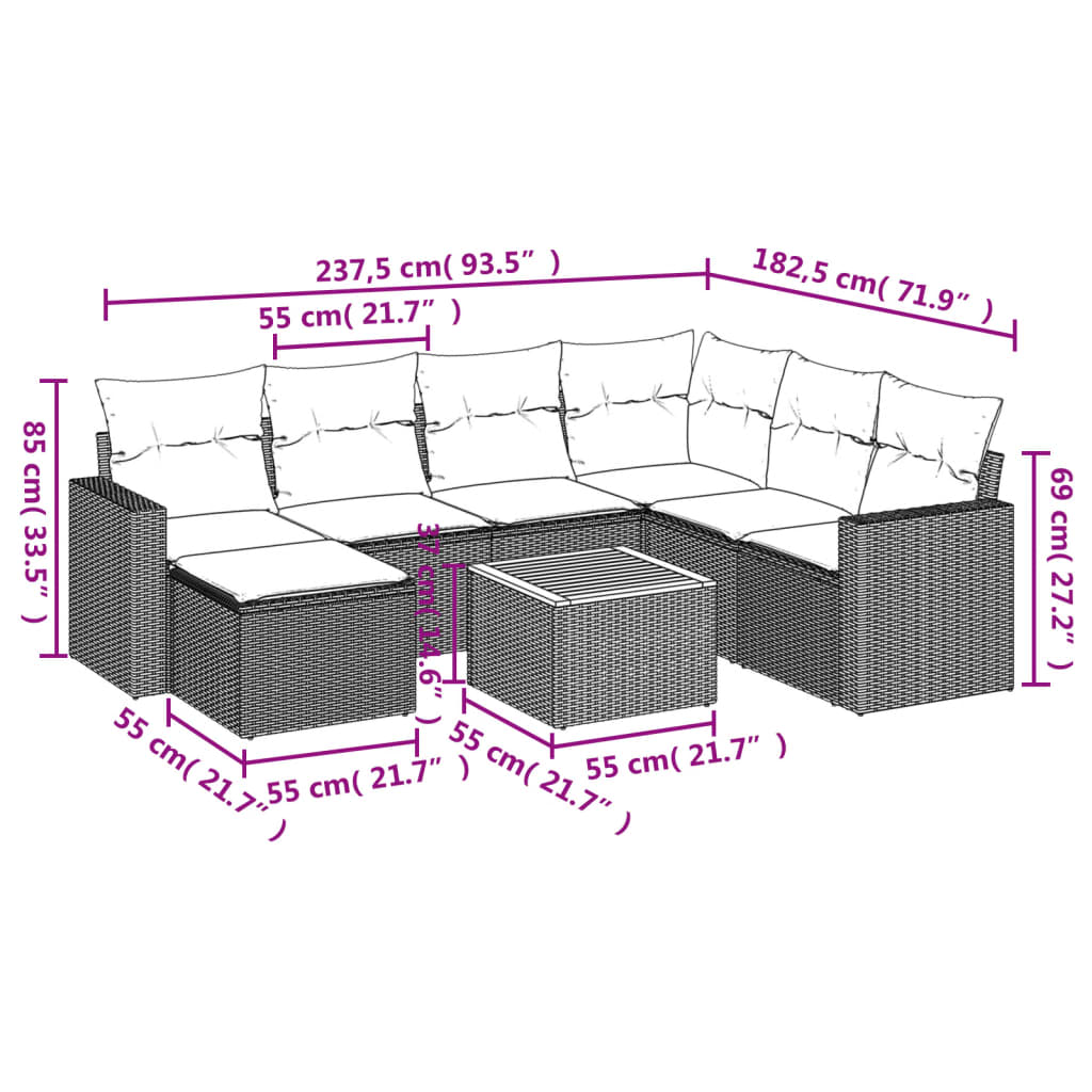 sofasæt til haven 8 dele med hynder polyrattan grå