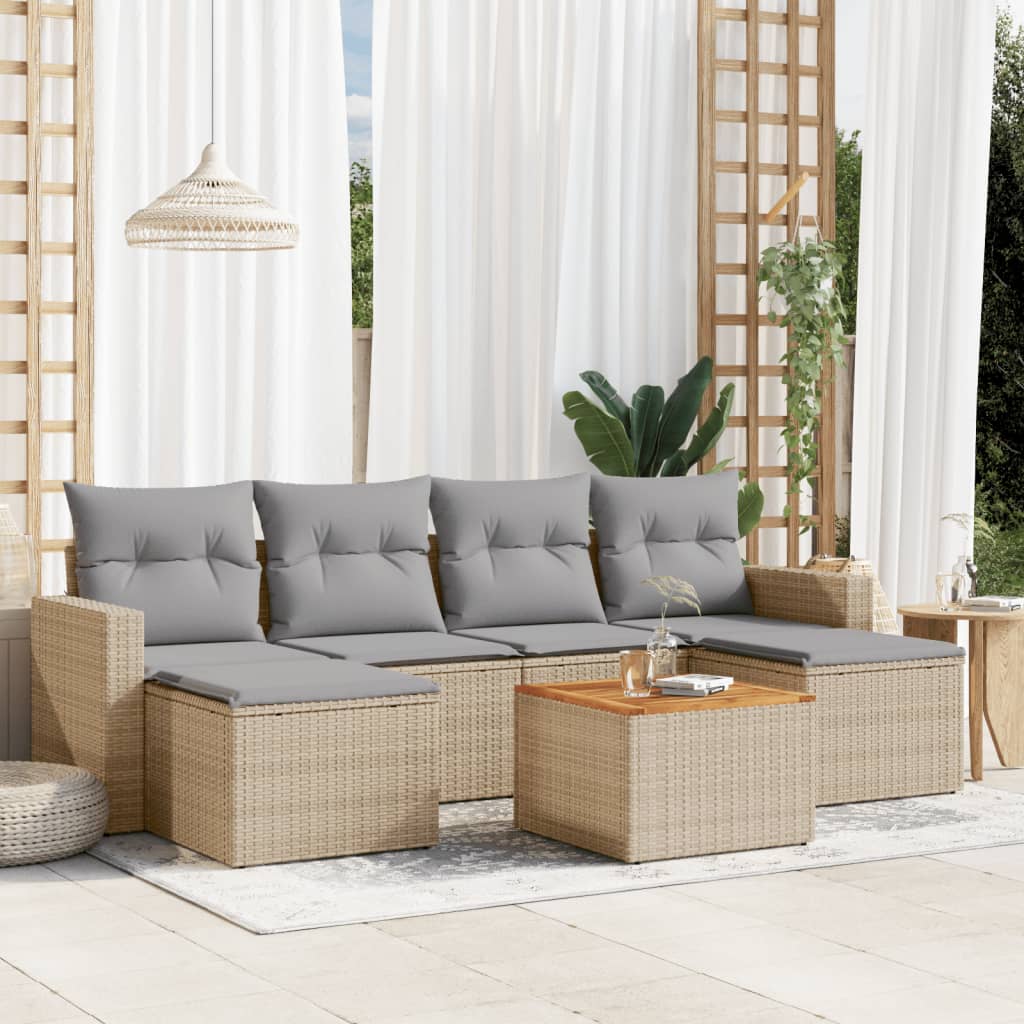 sofasæt til haven 7 dele med hynder polyrattan beige