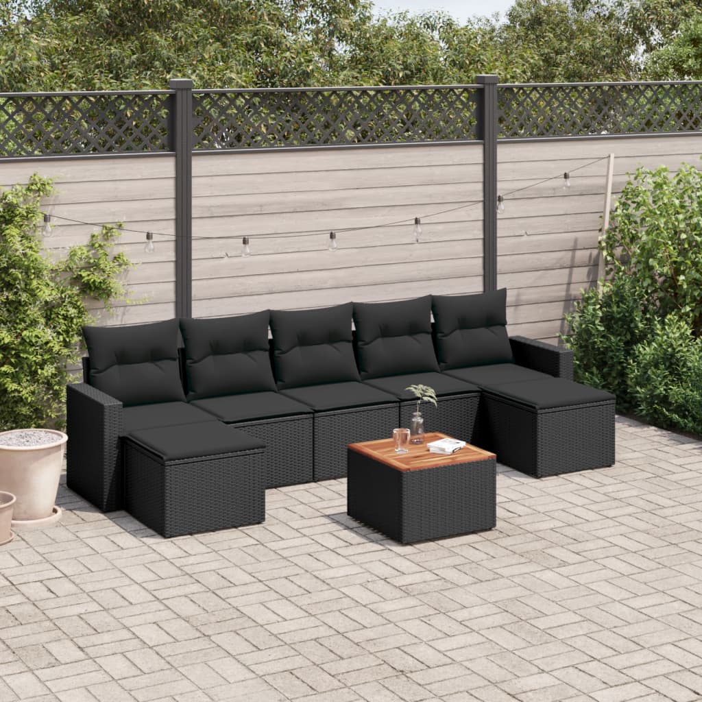 sofasæt til haven 8 dele med hynder polyrattan sort