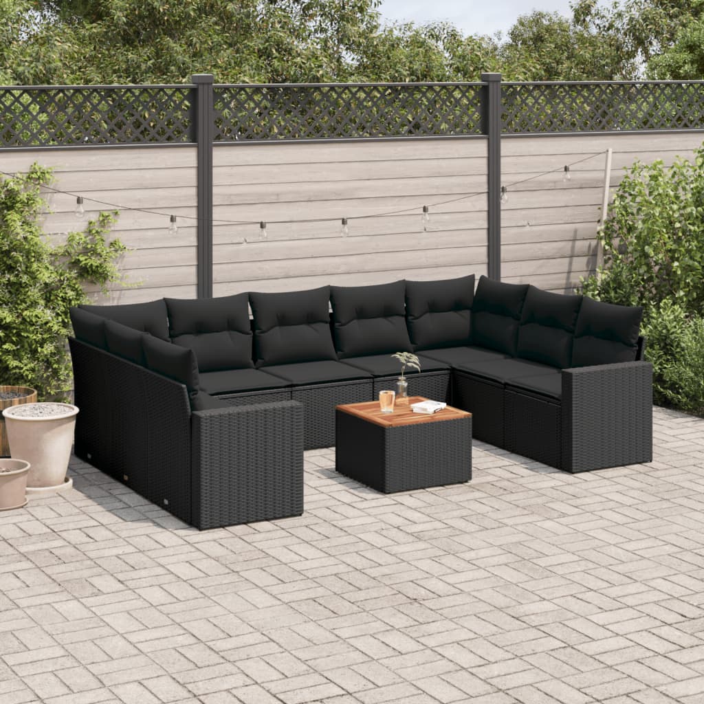 sofasæt til haven 10 dele med hynder polyrattan sort
