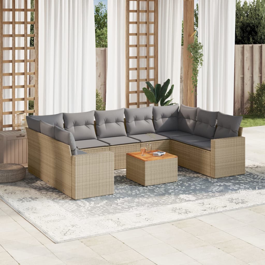 sofasæt til haven 10 dele med hynder polyrattan beige