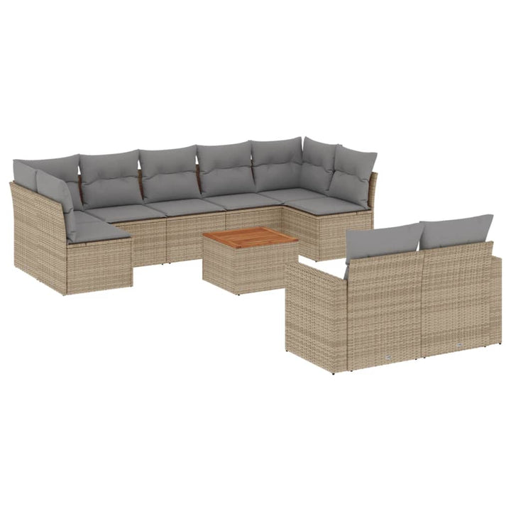 sofasæt til haven 10 dele med hynder polyrattan beige