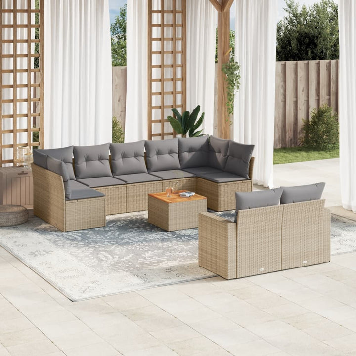 sofasæt til haven 10 dele med hynder polyrattan beige