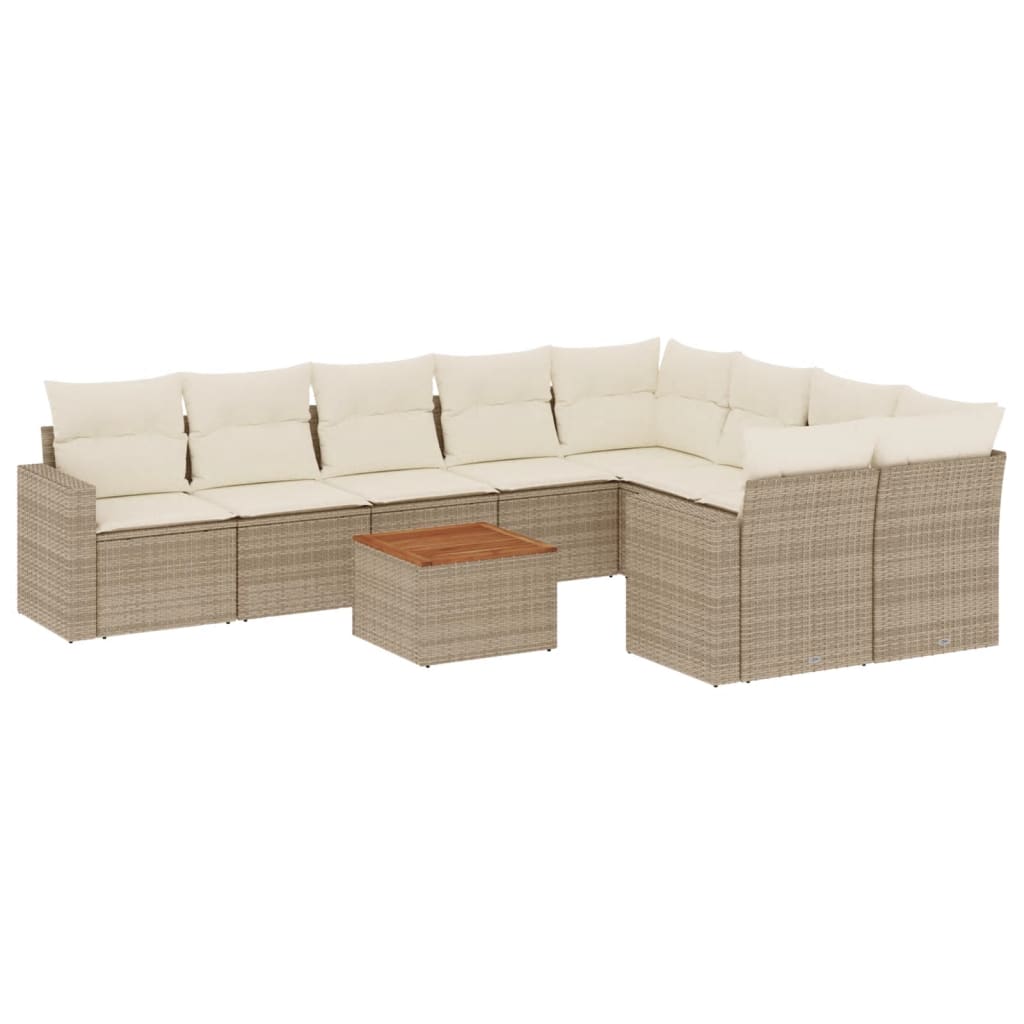 sofasæt til haven 10 dele med hynder polyrattan beige