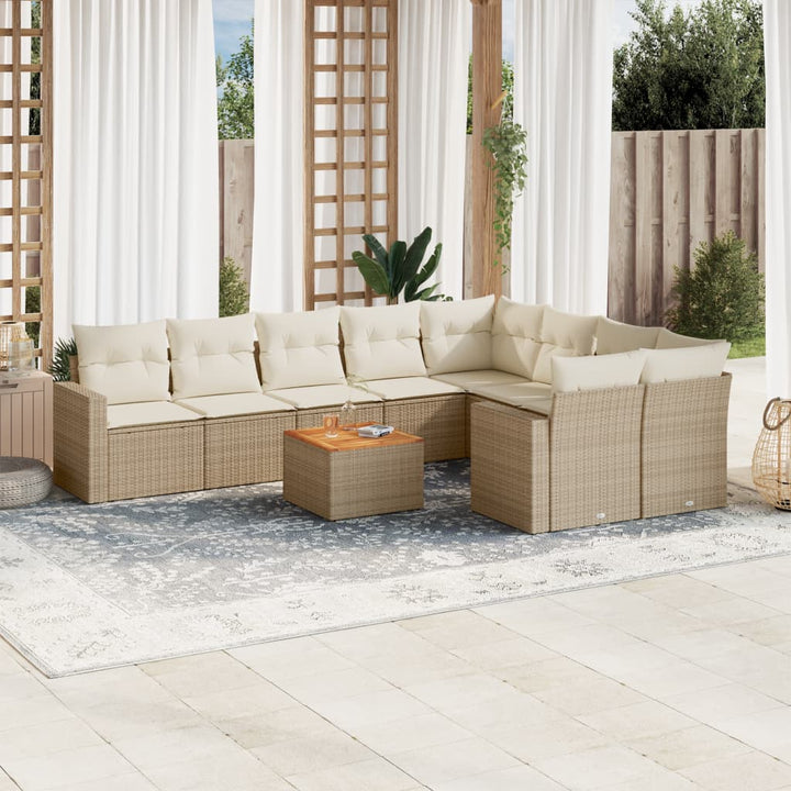 sofasæt til haven 10 dele med hynder polyrattan beige