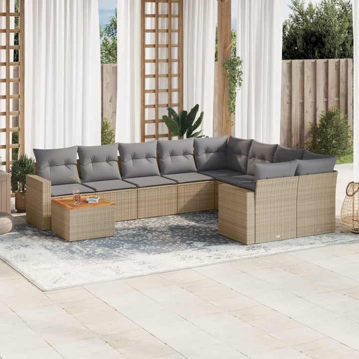 sofasæt til haven 10 dele med hynder polyrattan beige