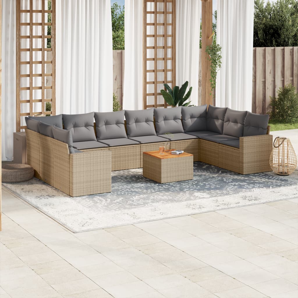 sofasæt til haven 11 dele med hynder polyrattan beige
