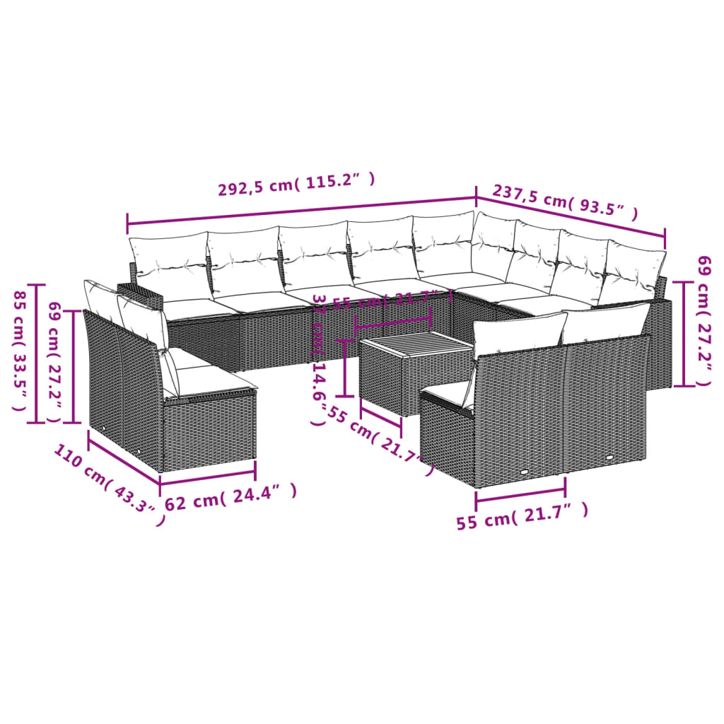 sofasæt til haven 13 dele med hynder polyrattan beige