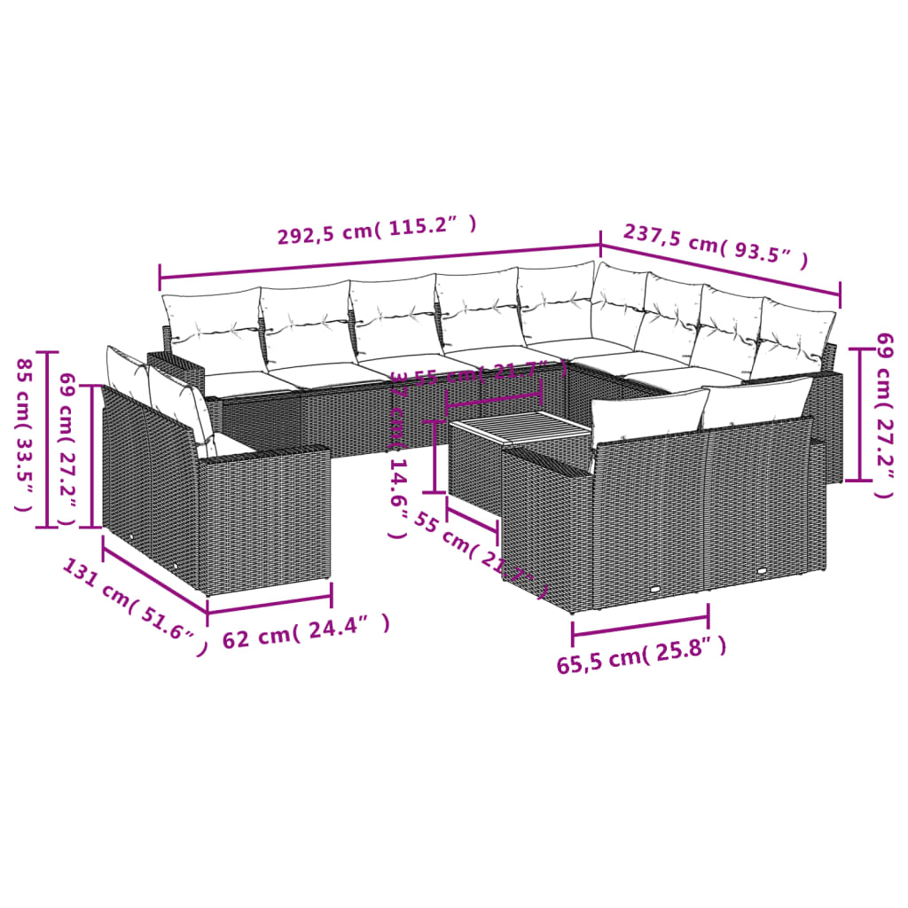 sofasæt til haven 13 dele med hynder polyrattan beige