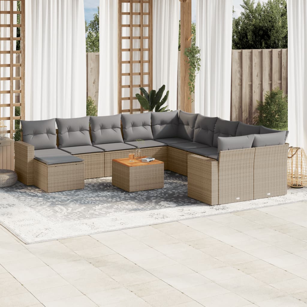 sofasæt til haven 12 dele med hynder polyrattan beige
