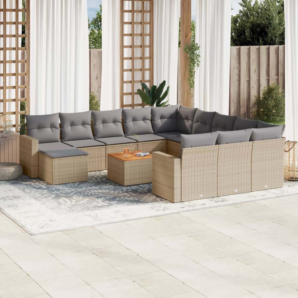 sofasæt til haven 13 dele med hynder polyrattan beige