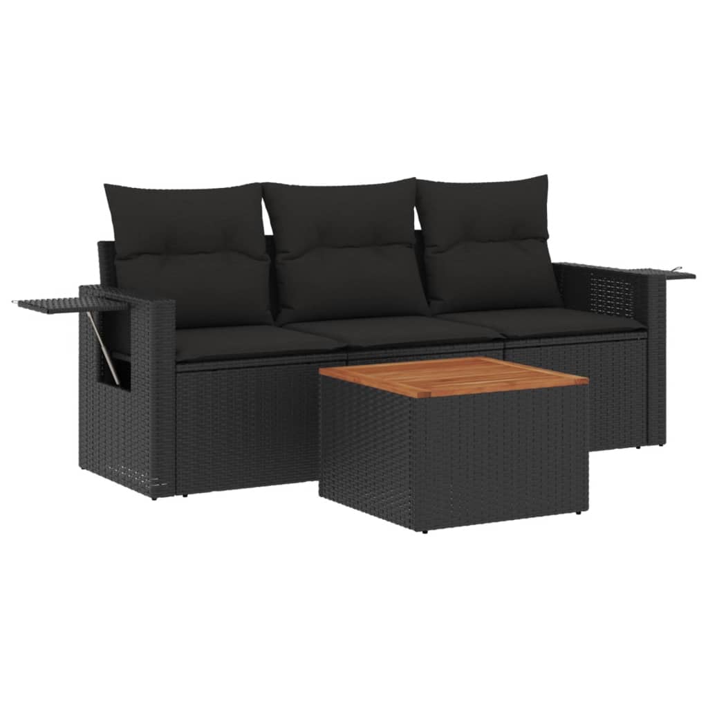 sofasæt til haven 4 dele med hynder polyrattan sort