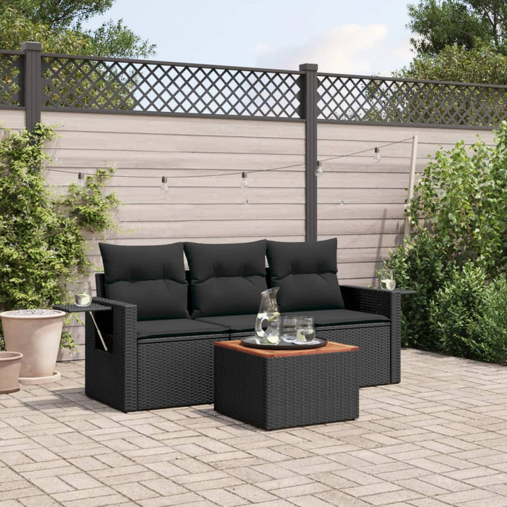 sofasæt til haven 4 dele med hynder polyrattan sort