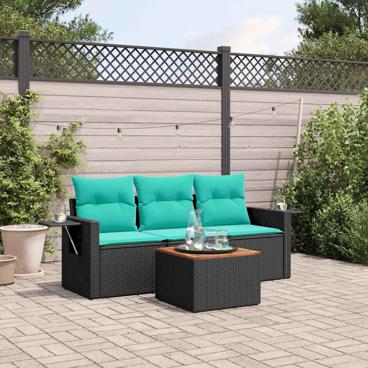 havesofasæt med 4 dele og hynder sort polyrattan