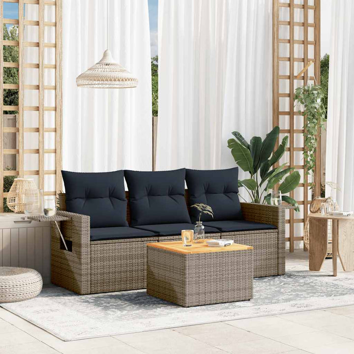 havesofasæt med 4 dele og hynder grå polyrattan