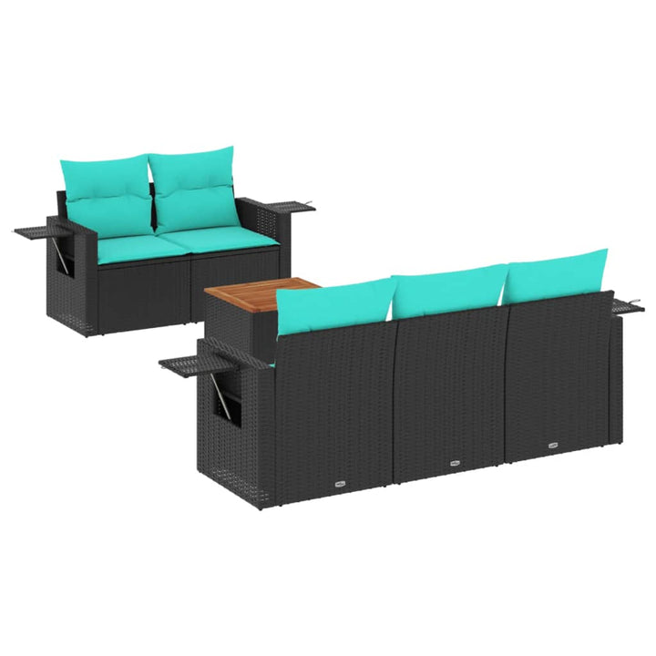 havesofasæt med 6 hynder sort polyrattan