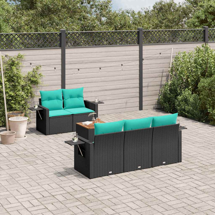 havesofasæt med 6 hynder sort polyrattan