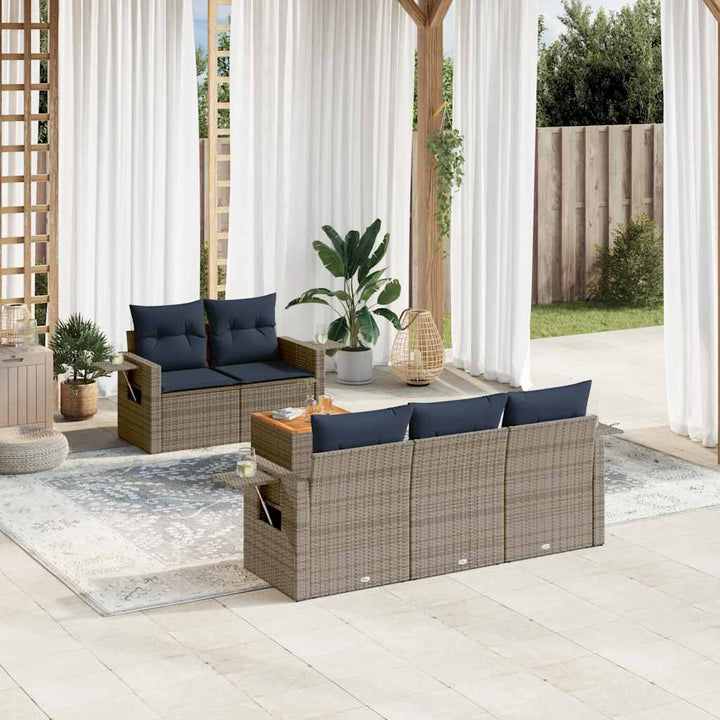 havesofasæt med 6 dele og hynder grå polyrattan