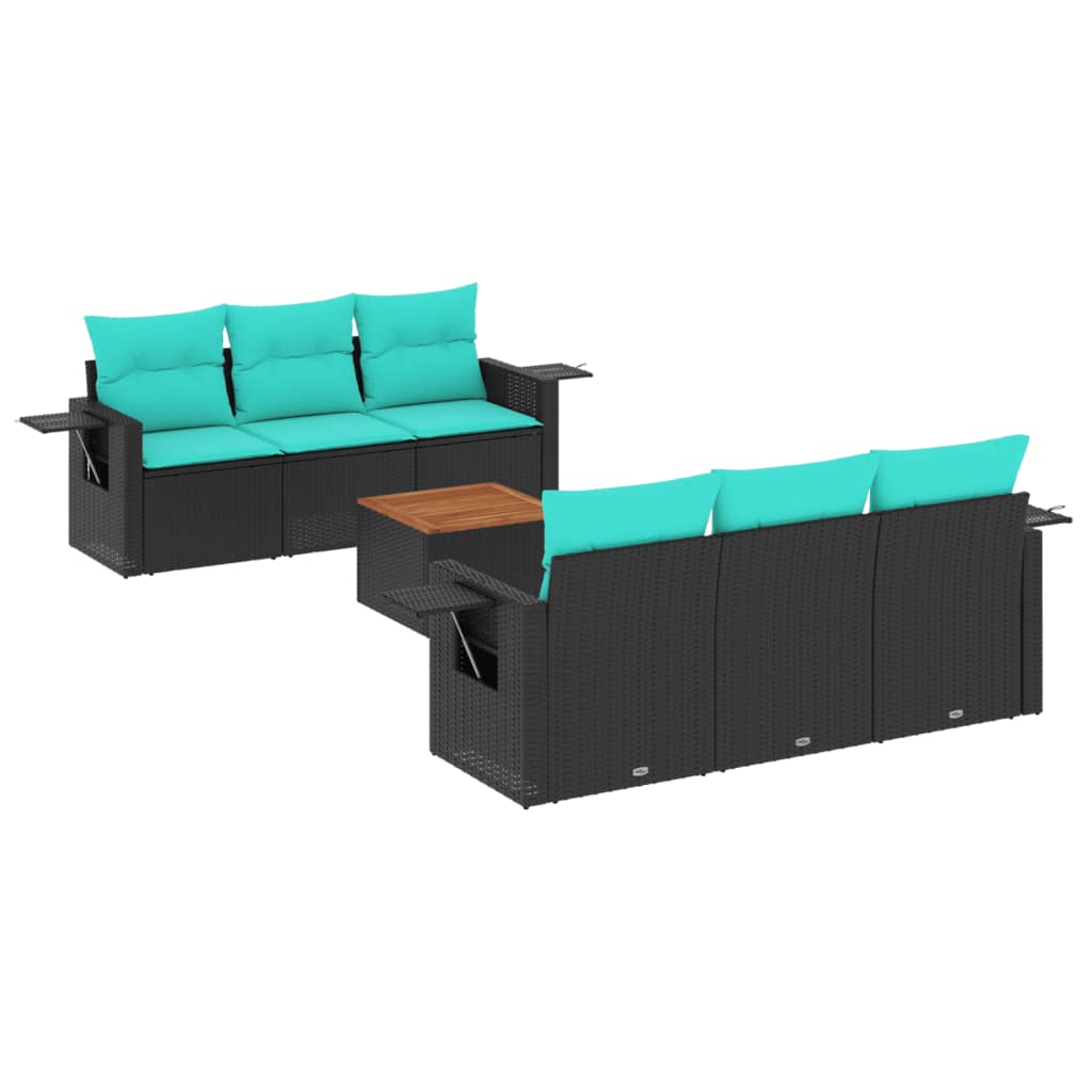 havesofasæt med 7 hynder sort polyrattan