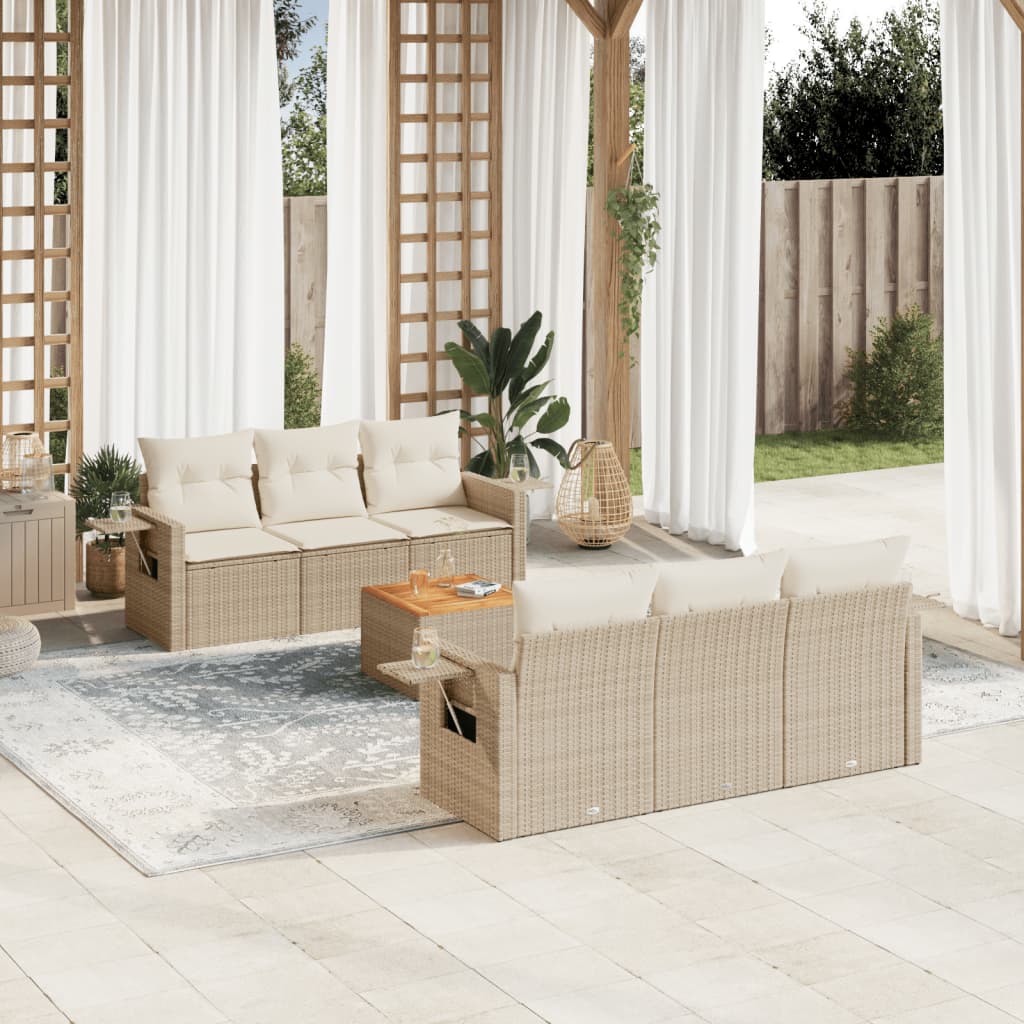 sofasæt til haven 7 dele med hynder polyrattan beige