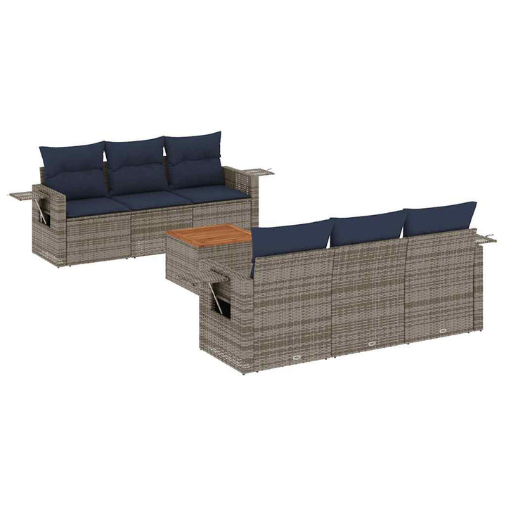 havesofasæt med 7 dele og hynder grå polyrattan