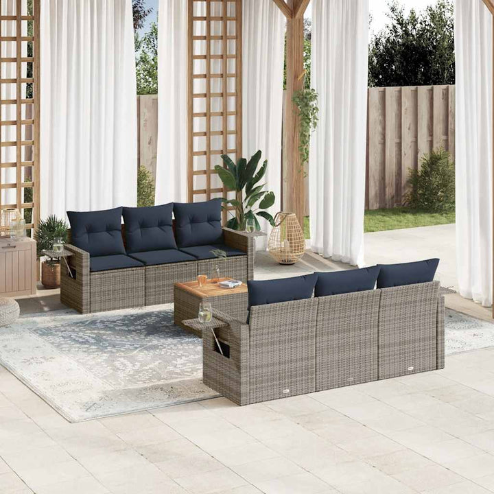 havesofasæt med 7 dele og hynder grå polyrattan