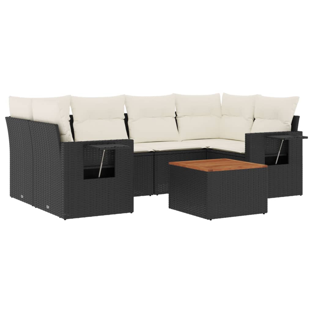 sofasæt til haven 7 dele med hynder polyrattan sort