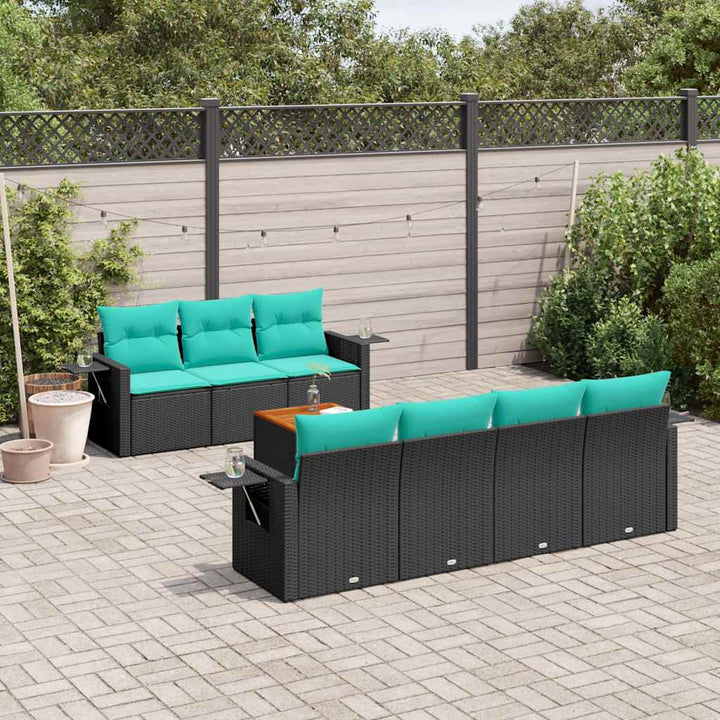 8-delt havesofasæt med hynder sort polyrattan