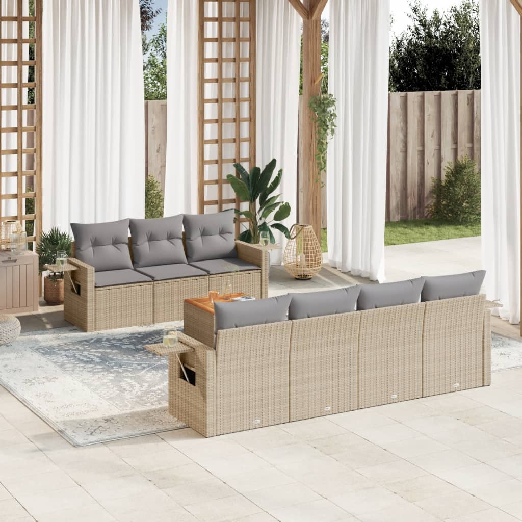 sofasæt til haven 8 dele med hynder polyrattan beige