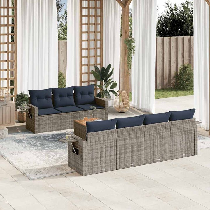 havesofasæt med 8 hynder grå polyrattan