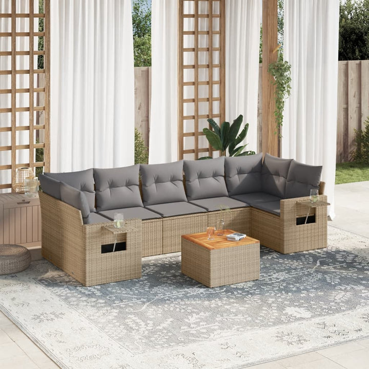 sofasæt til haven 8 dele med hynder polyrattan beige