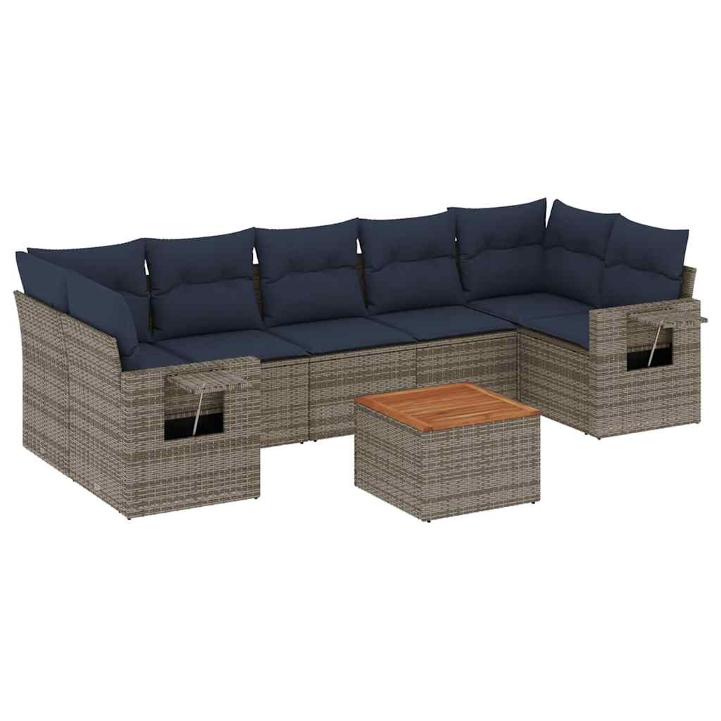 havesofasæt med 8 hynder grå polyrattan