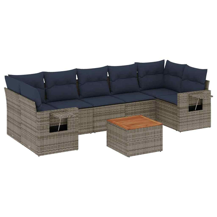 havesofasæt med 8 hynder grå polyrattan