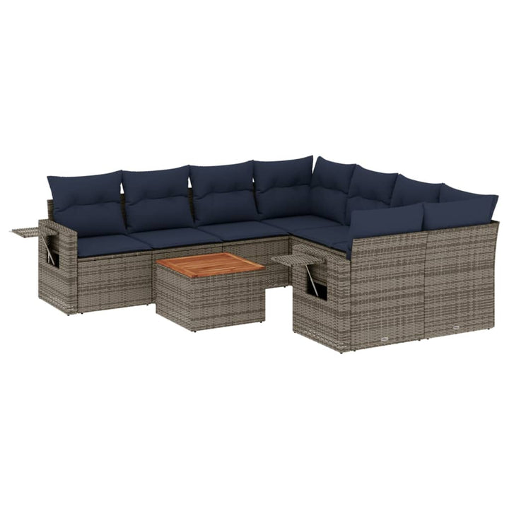 havesofasæt med 9 dele og hynder grå polyrattan