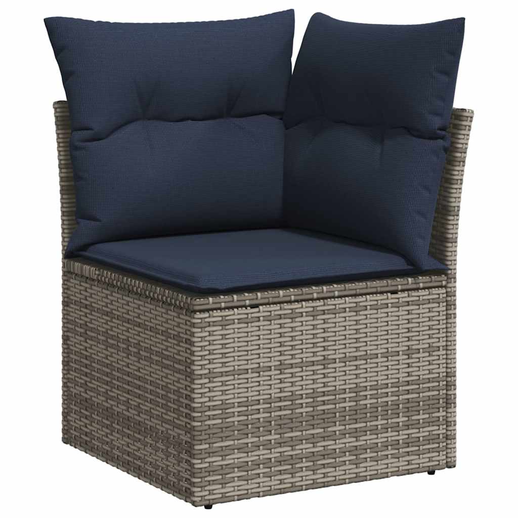 havesofasæt med 9 dele og hynder grå polyrattan